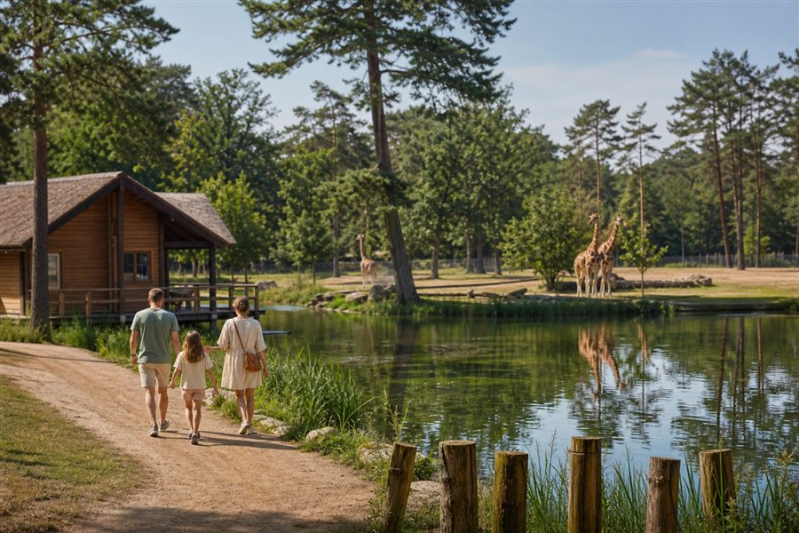 Famille découvrant Beekse Bergen près du lac
